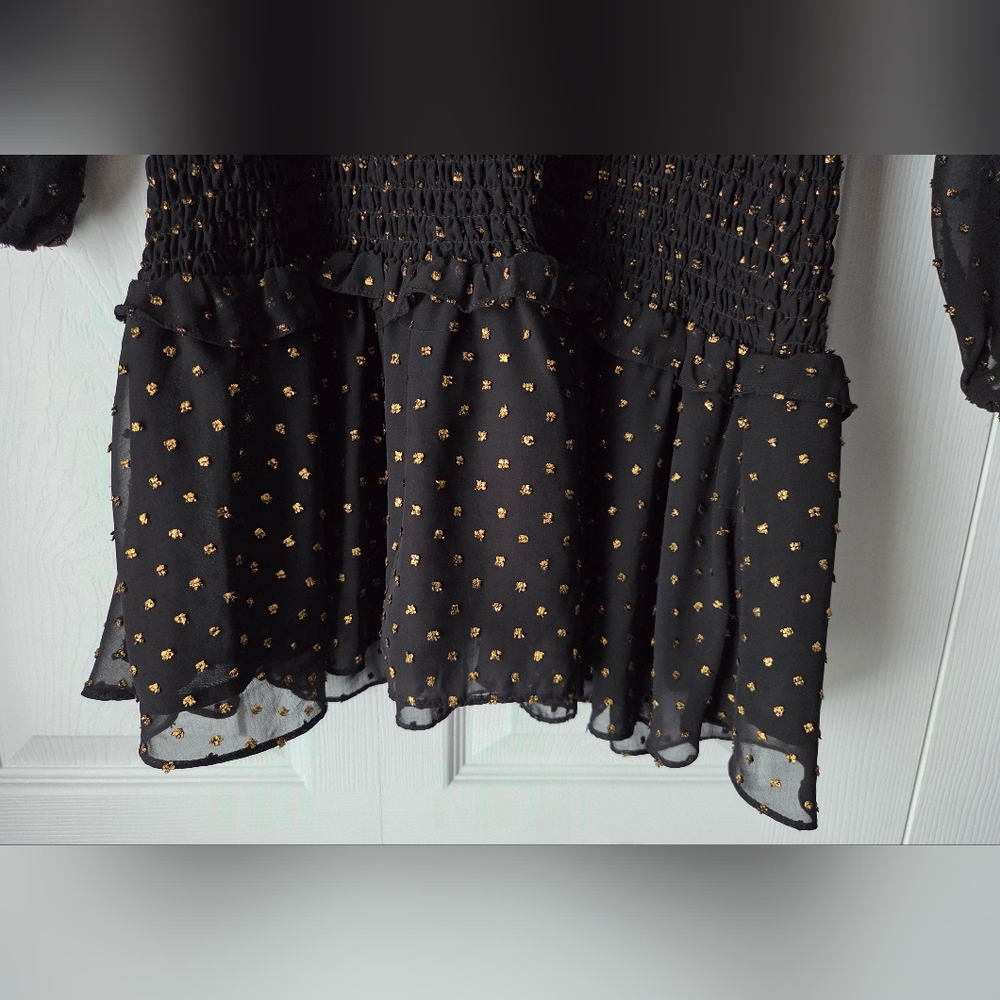 Aqua Black Dress with Gold Dots size S - Picture 6 of 10
